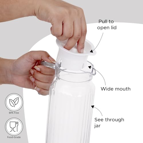 Image of Nayasa Electra Jug 1200 ML | BPA Free Plastic Water Jug with Lid | Leak Proof | Easy Pour | Stylish Design | Clear
