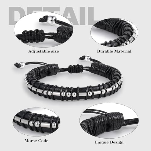 Pulsera de cuero con código Morse para hombres miniatura 4