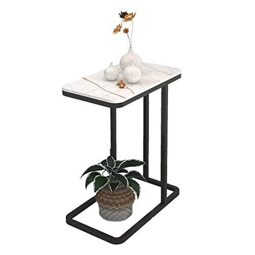 KISYHOLG Mesa de Centro/Mesa Auxiliar/Mesa Auxiliar, Mesa de sofá nórdica, Mesa de Centro en Forma de C, Elegante mesita de Noche para Dormitorio, Tablero de Piedra sinterizada y Base de me