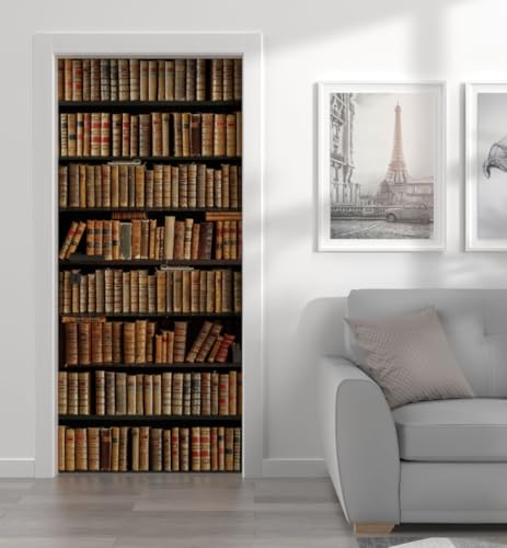 MyMaxxi - Tür bekleben mit Türtapete Türposter Türfolie Selbstklebend 90x200 Bücherregal - Tür verschönern mit Türfolie - Türaufkleber Türklebefolie Bücherei alte Bücher