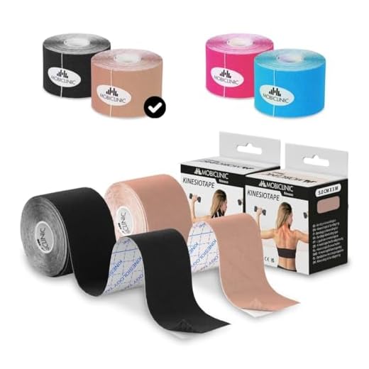 Mobiclinic®, Pack 2 uds. kinesiotape, Venda neuromuscular adhesiva, 5m x 5cm, Esparadrapo deportivo, Alivio dolor muscular, Vendaje kinesiológico, Cinta kinesiológica, Face tape, Negro y beige