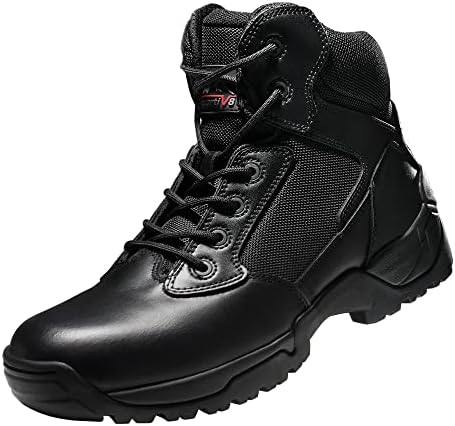 NORTIV 8 Mens Military Tactical Work Boots Side Zipper Lightweight 6 Inches Hiking Motorcycle Combat Boots Size 14 M US Alloy, Black-a