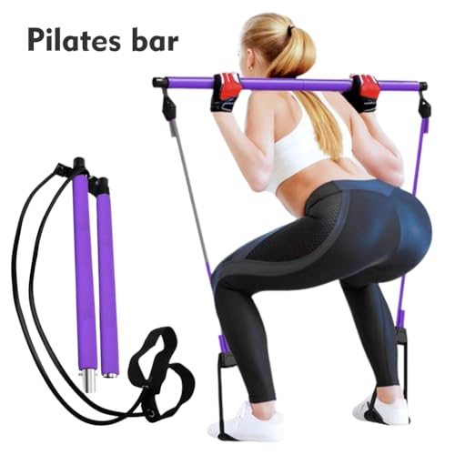 Pilates Bar Kit mit Widerstandsband,Tragbar Widerstandsbänder Stange PilatesBar für Zuhause und Fitnessstudio,Bodybuilding Yoga Pilates Stick mit Fußschlaufe,Damen Herren Fitness Stange Workout