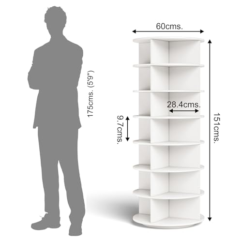 Image of 360 Rotating Multipurpose Storage Cabinet - Laminated Engineered Wood Organizer Rack | Space-Saving Rotating Shelf for Bedroom, Living Room, Dressing Area & Bathroom (White, 7-Tier)