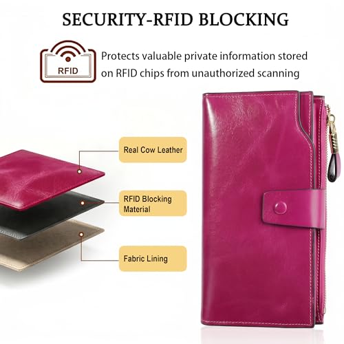 Image of YALUXE Women's RFID Real Leather Wallet with 21 Card Slots Phone Pocket