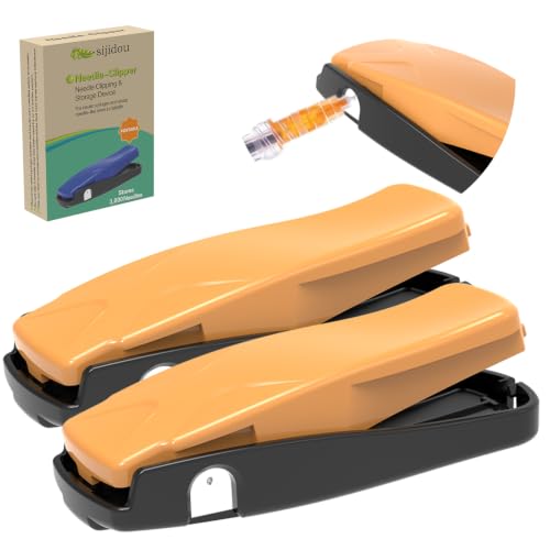 Needle Clipper for Insulin Syringe, Portable Sharps Container for Disposal Sharps, Compatible with 23-34Ga Syringe Needle, Fit Home and Travel (2, Orange)