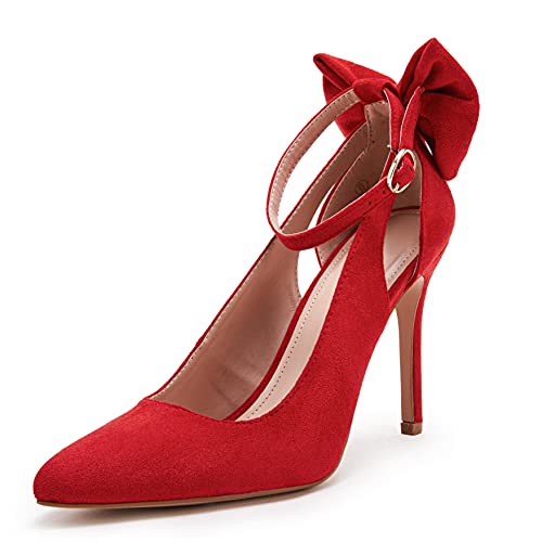 Image of Fashare Womens High Heels Bow Tie Back Sexy Stiletto Ankle Strap Wedding Dress Pumps Shoes