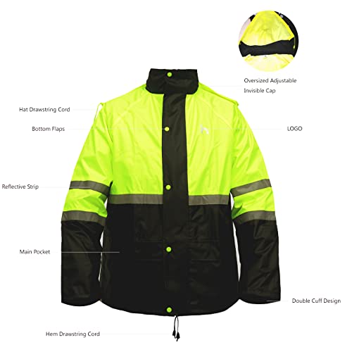 Dup Rain Suits, Jacket, Pants High Visibility Reflective Black Bottom Rain Gear For Men Waterproof Work Lightweight Rainwear Rain Coat (3Xl, Fluorescent), Niujinbu, 3X-Large #TOP3
