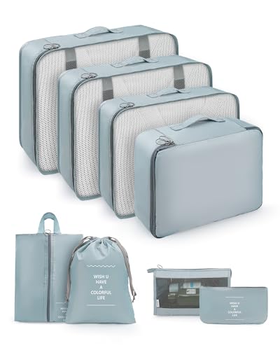 Carttiya Packing Cubes for Suitcases, 8-Piece Travel Organizer, Ultralight, Breathable and Washable Packing Cube Suitable for Travel, Vacation and Camping (Gray)