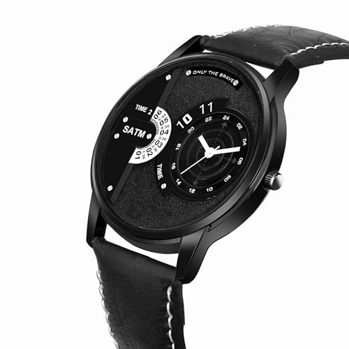 Image of Acnos 4 Diffrent Watch Pack of 1 Leather Belt Black Belt Analog Watch