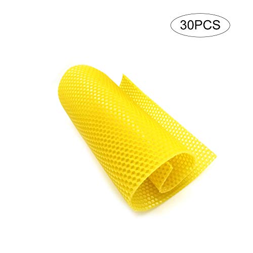 Mahhala Bee Honey Sheets Beehive Wax, 10pcs/30pcs Beeswax Sheets with Honeycomb Texture Bees Wax Coated Deep Foundation Flake Nest Base (30Pcs)