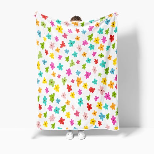 Image of Colorful Ditsy Floral Flannel Throw Blanket, Bright Multicolor Small Flower Cozy Warm Decorative Blanket for Bedroom Living Room Camping, Gift Blanket for Women Kids Home Decor Lovers,50X60 Inch