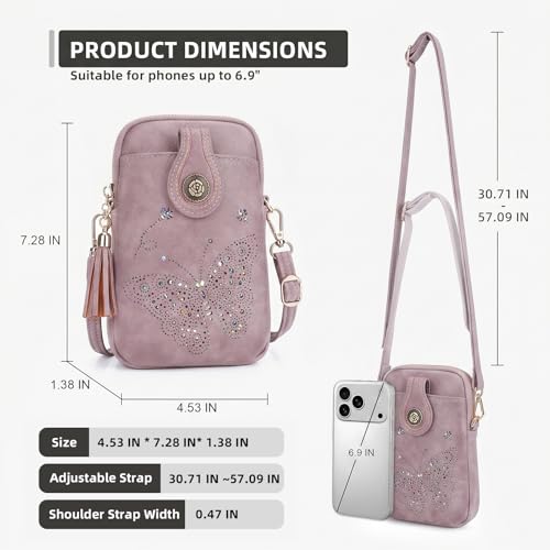 Image of KITEVIUN Small Crossbody Bags for Women, Lightweight Mini Cute Cell Phone Purse for Women with Tassel Shining Butterfly