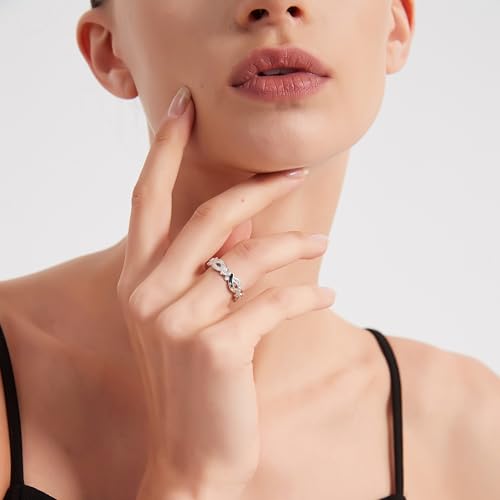 THELANDA Sterling Silver 6mm Vintage Infinity Intertwine Simulated Round Diamond or Genuine Moissanite Eternity Band Wedding Ring4