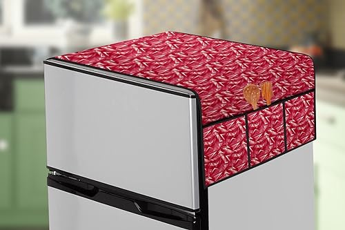 Image of The Furnishing Tree Fridge Top Cover Compatible for Samsung RT37C4512S8 /HL, 322 LTR WxL 65x111 in CM Frieze Pattern Red