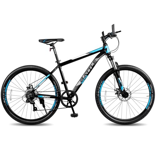 Image of Vaux Battle 518 Gear Cycle with 7 Speed Gear & Double Disc Brakes, 26T Gear Cycle for Men with 17 inch Alloy Frame & Front Lockout Suspension, Ideal Height 4'8 inch+ (Blue)