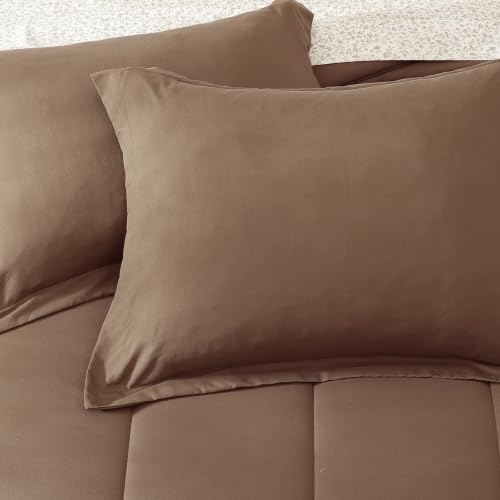 Image of Monbix King Size Comforter Set, 7 Pieces Soft Bed in a Bag King Bedding Set | All Season Brown Track Stitching Comforter with Printed Sheets, Pillowcases & Shams