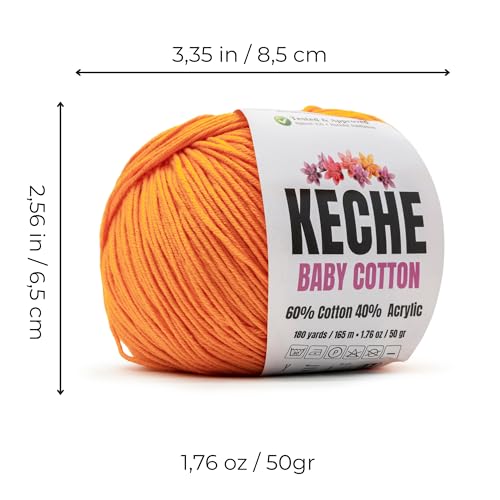 Image of Keche Baby Cotton, 60% Cotton 40% Acrylic Yarn, Soft Cotton Yarn for Crochet and Knitting, Amigurumi Yarn 1 Skein /Ball 1.76 Oz (50g) / 180 Yrds (165m) - Pumpkin