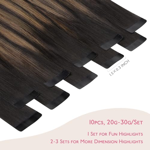 Image of WENNALIFE Tape in Hair Extensions Human Hair Balayage Natural Black to Chestnut Brown Tape in Extensions, 10pcs 20g 12 inch Remy Invisible Tape Ins Straight Soft Real Human Hair Tape in Extensions
