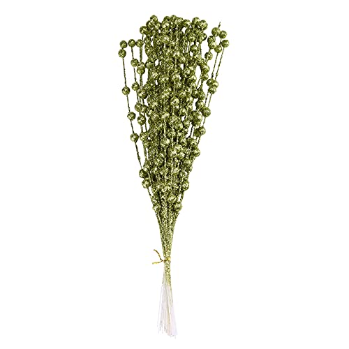 DUDNJC Lot de 100 tiges de houx artificielles de Noël avec baies rouges et paillettes dorées - 39,9 cm - Fausse tige de Noël - Décoration d'intérieur - Vert Cover