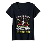 Mujer La vida es mejor cuando canto con el micrófono Camiseta Cuello V