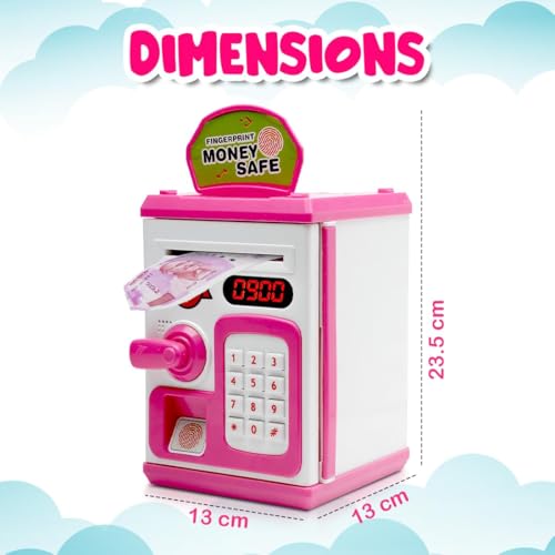 Image of Piggy Bank Toy for Kids and Adults - Gullak Money Safe with Number Password and Touch Sensor - Money Saving Mini ATM Toy with Lights and Sound (Pink -White)