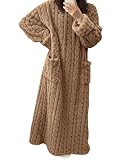 codcm Fleece Nightgown for Women Cozy Plush Long Sleeve Night Gowns Winter Warm Lounge Dress(Coffee,Large)