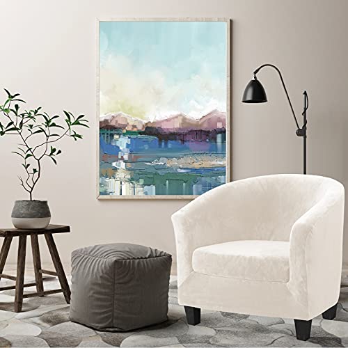 MIFXIN Tub Chair Slipcover 2-Piece Velvet Stretch Club Chair Cover with Cushion Cover Spandex Round Barrel Chair Couch Armchair Furniture Protector for Living Room Hotel (Beige)