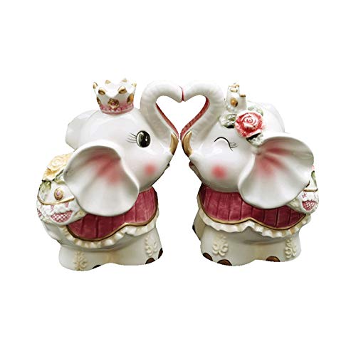 Cadeaux de mariage uniques : paire d'ornements d'éléphant rose en céramique d'art