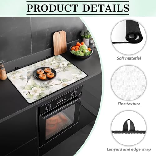 Image of Bird Flower Stove Top Covers for Electric Stove, Fashion Cute Stove Top Cover Protector, Heat Resistant Silicone Stove Mat, Wear Resistant Range Ceramic Gas Burners Mat