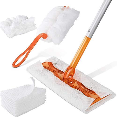 Dry Sweeping Flat Mop and Duster Set with 10 Mop Pads and 3