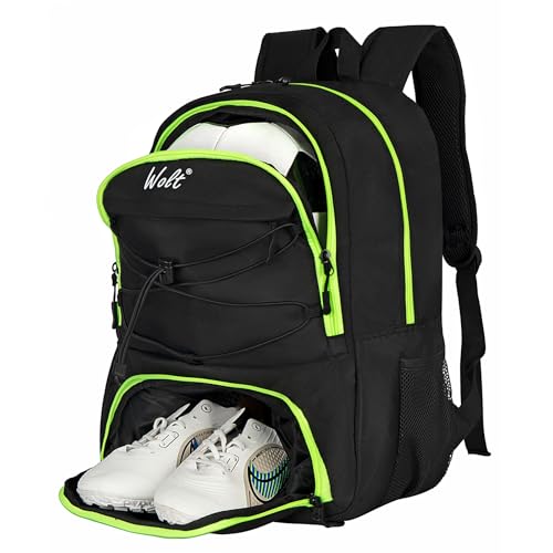 WOLT Soccer Backpack Soccer Bag with Ball Holder & Shoes Compartment, Sport Equipment Bags For Football, Basketball, Volleyball, Gym (LemonGreen)