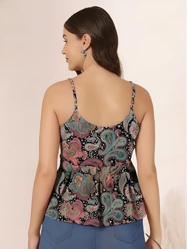 Image of Pinkmint Women Pure Cambric Cotton Printed Peplum Top | Sleeveless Spaghetti Strap Summer Casual Top for Women & Girls