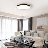 Qamra Deckenlampe, LED Deckenleuchte Holz 50cm, Flach Deckenleuchte Schwarz – Ansicht 5