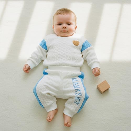 Image of Babieshouse Newborn Baby Boy Clothes Mamas Boy Bear Embroidery Long Sleeve Romper Pants Set Fall Winter Outfits 3-18 Months