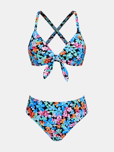 Image of CUPSHE Women's Two Piece Bikini Set Floral Print Knot Bunny Tie | Bunny Tie,Adjustable Straps,Soft Removable Cups,Flattering Bathing Suit For Vacation And Beach