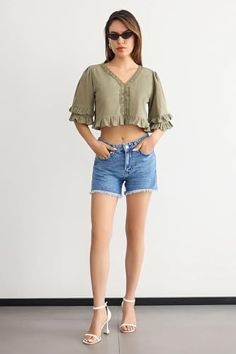 Hiccup Cropped V-Neck Ruffled Blouse2