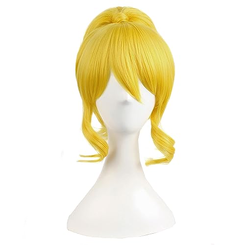 MapofBeauty 22 Zoll/55cm Kurz Haar + 1 Pferdeschwanz Cosplay Perücke (Gelb)