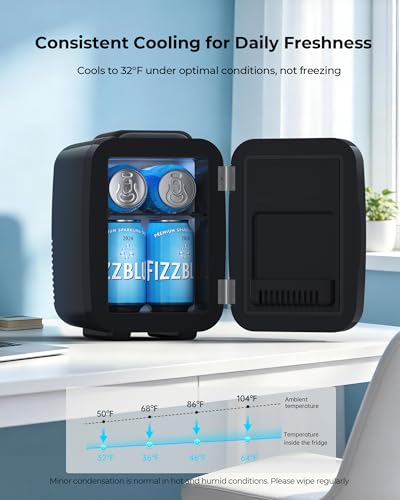 Image of BEICHEN Mini Fridge, 4 Liter /6 Can Portable Refrigerator for Bedroom Office Dorm Car- Fast Cooling, Low Noise, 100-125V AC /5-12V USB Small Compact Refrigerator for Skincare, Food, Drinks(Black)