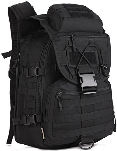 DCCN 40L Militär Rucksack Wanderrucksack Tactical Rucksack mit Regenhülle (Schwarz) Cover
