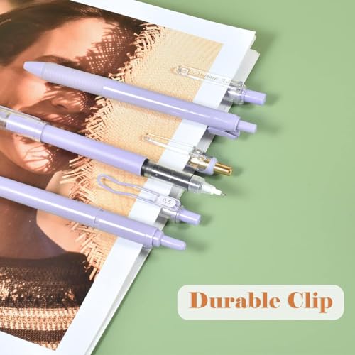 Image of SHUTTLE ART 6 Pcs Gel Pens Journaling Highlighters - Aesthetic Fine Point Retractable 0.7mm Pen Journal Set Pastel Color Ink 0.5mm Smooth Writing Drawing No Bleed (Purple)