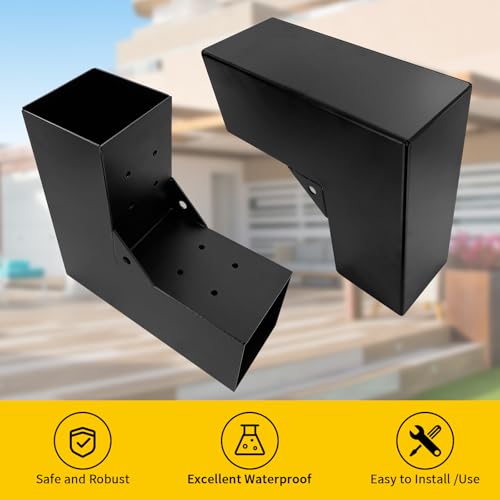 Image of 2-Way Pergola Brackets Kit, DIY L-Shaped Woodwork Brackets for 4 inch x 4 inch (Actual:3.5 inchx3.5 inch) Lumber for Patio Pergolas, Gazebos, Log Cabin W /Hardware - 1 Pack