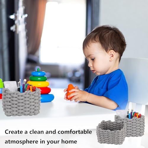 Aufbewahrungskorb Geflochten 2er Set Dekorative Quadratische Speicher Regalkörbe Geflochten Baumwolle Strickkorb Wickeltisch Organizer Für Babyzimmer, Schlafzimmer, Wohnzimmer(Grau)