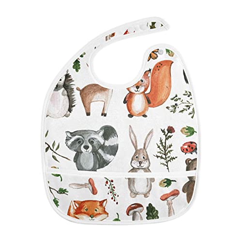 Mchiver Cute Woodland Animals Baby Bibs For Baby Boy Girl Waterproof Feeding Bib Apron With Food Cather Adjustable Cotton Food Eating Bib 2 Pack #TOP6