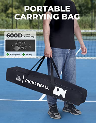 DEERFAMY 22FT Portable Tennis Pickleball Net System, Regulation Size PE Net for Driveway, Designed for All Weather Conditions with Steady Metal Frame and Strong with Carrying Bag
