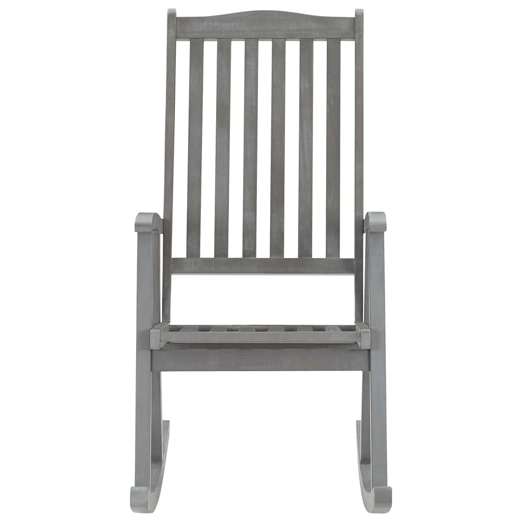 Silla mecedora gris de madera de acacia maciza, resistente a la intemperie, para jardín, terraza, balcón, con respaldo alto y cómodo cojín acolchado