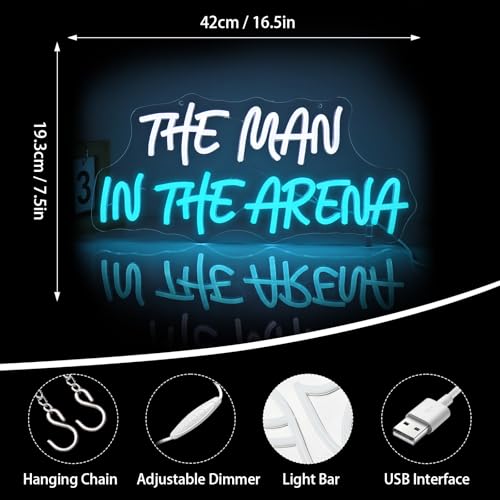 Image of Neon Sign, Pkshfja The Man Dimmable LED Neon Signs for Wall Decor, White & Blue Inspirational Light up Bar Signs for Man Cave, Gym, Office, Business & Game Room Decor - USB Powered