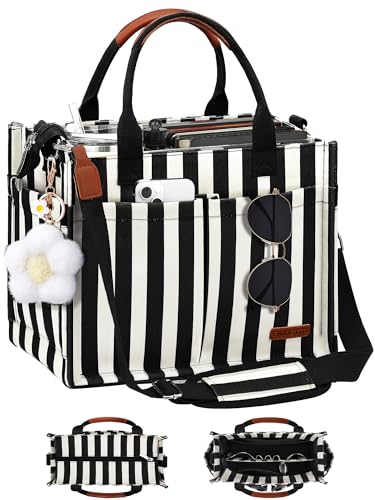 Image of FIORETTO Womens Canvas Tote Bag Purse with Individual Compartment, Zipper Top, Reinforced Bottom & Luggage Sleeve