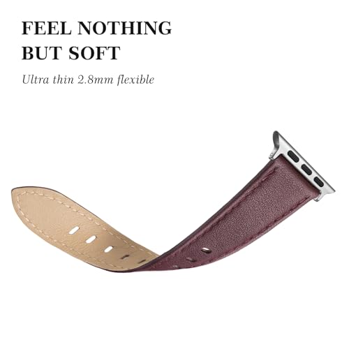 SWEES Leather Band Compatible for iWatch 38mm 40mm, Genuine Leather Replacement Strap Rose Gold Buckle Compatible iWatch Series 6 5 4 3 2 1 Sports & Edition Women And Men, Wine Red - Thumbnail 5