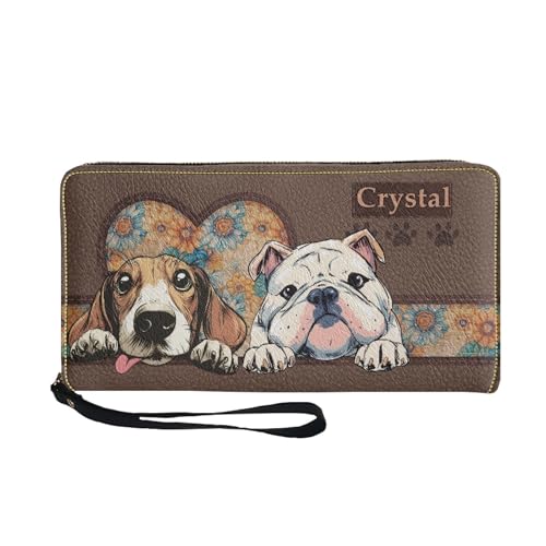 Image of Bulopur Personalized Name Wristlet Wallet for Women Beagle Pug Dog Clutch Purse PU Leather Zipper Credit Card Wallet Coin Cash Holder Ladies Handbags Halloween Gifts for Dog Lovers